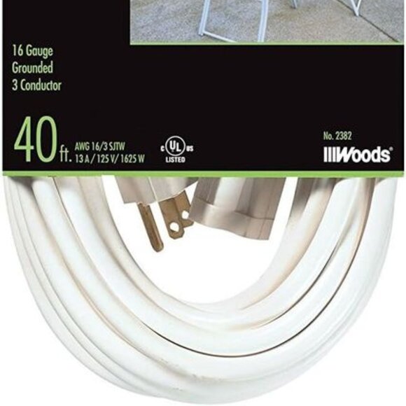 NEW Extension cord White Patio 40-Foot; 3-Pronged; 16 Gauge Extension Cord; 13 A - Picture 6 of 6